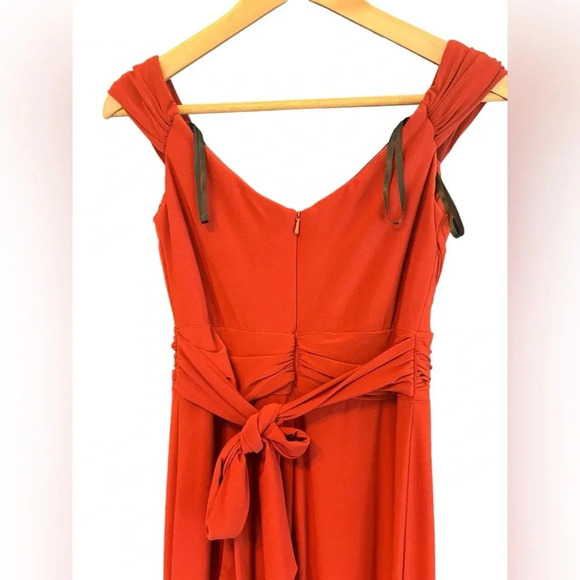 BHLDN Formal Maxi Gown Brown Red Orange Rust Ruched V Neck Empire Waist Size 4 - Picture 3 of 6